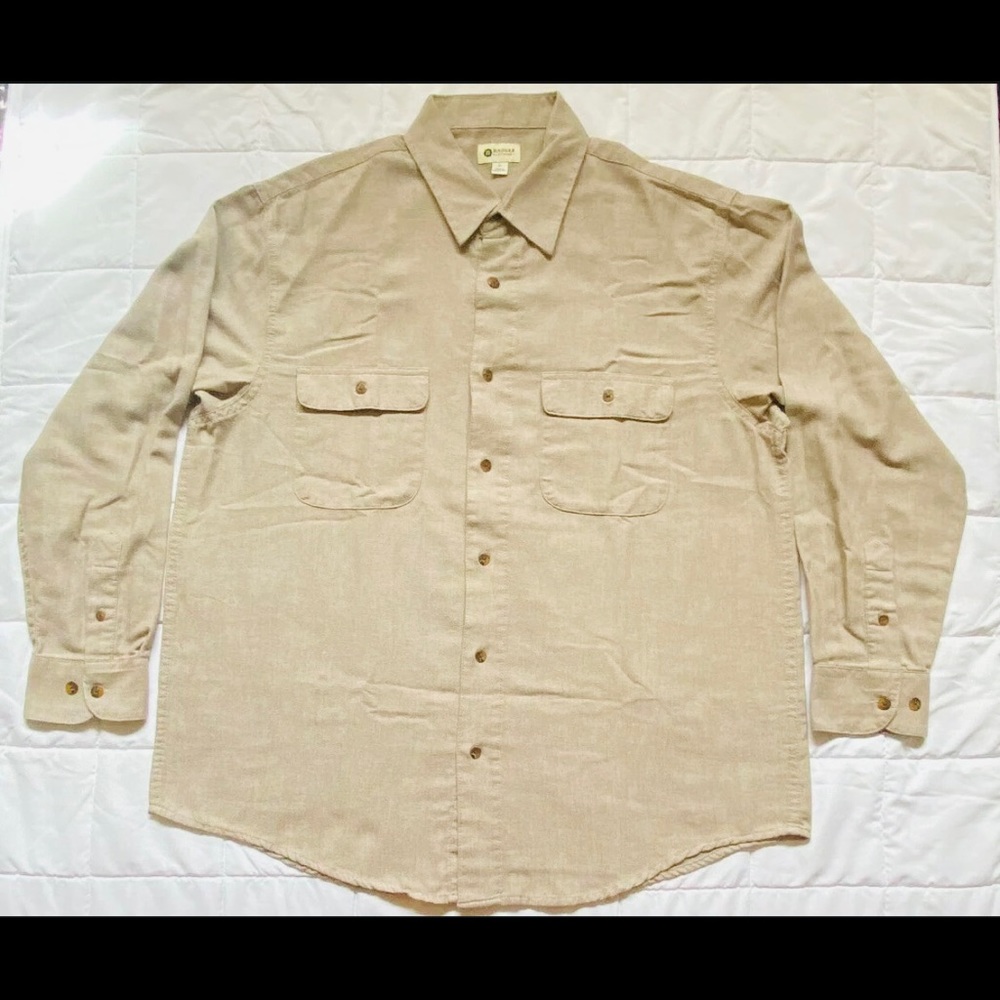 HAGGAR CLOTHING Mens Button-Up L/S Shirt Size Large/16-16.5 Dark Beige